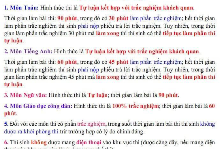Một số lưu ý đối với thí sinh dự thi